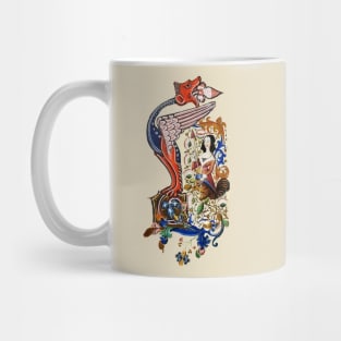 WEIRD MEDIEVAL BESTIARY Dragon and Spinning Harpy Among Flowers Mug